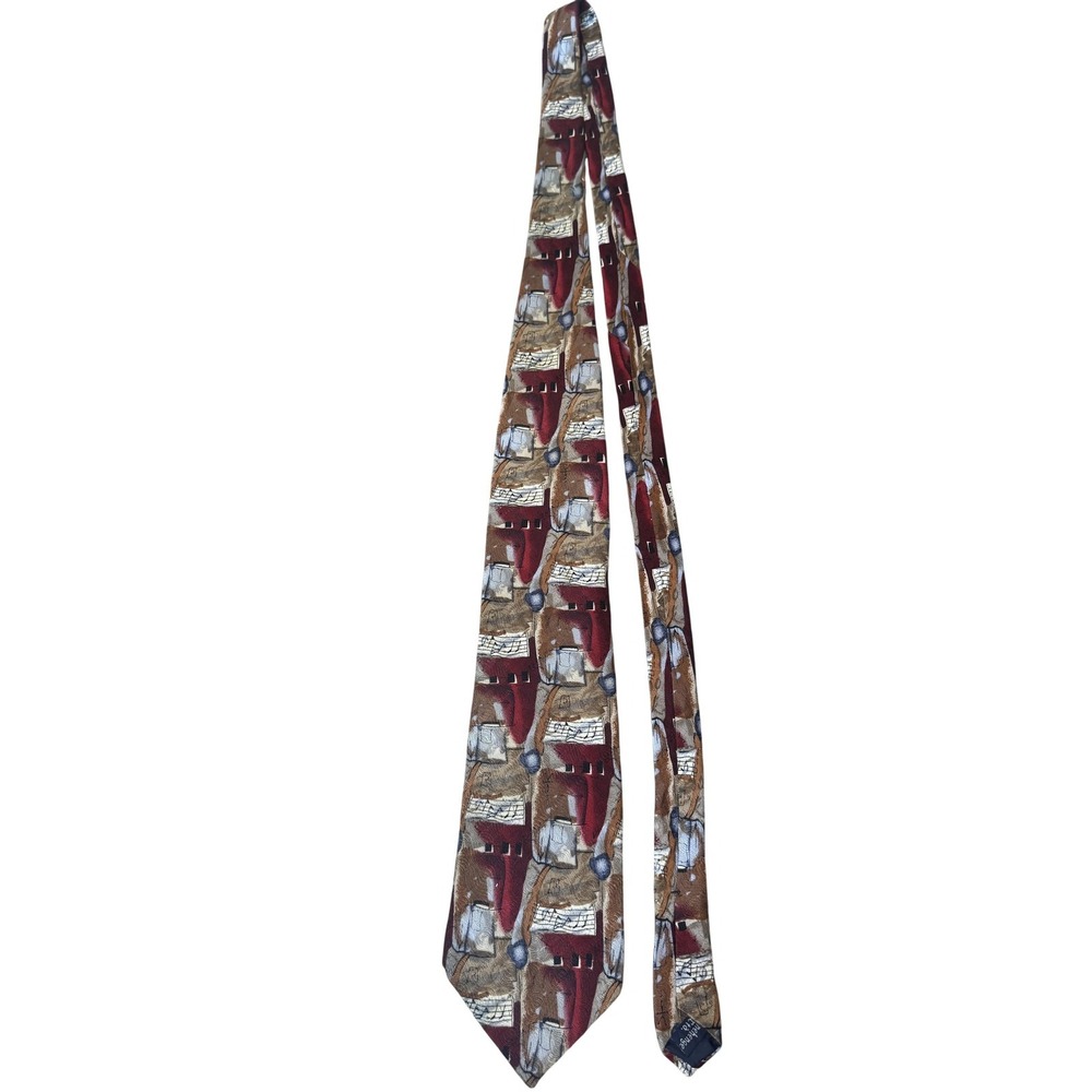 J. Garcia Collector's Edition Tie Necktie Mens Red Brown Abstract Music Notes
